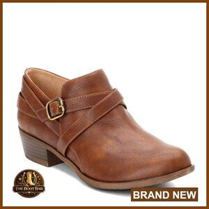 Faux Leather Ankle Boots with Block Heel and Decorative Buckle